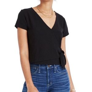Madewell Texture & Thread Wrap Tie Black Top Shirt